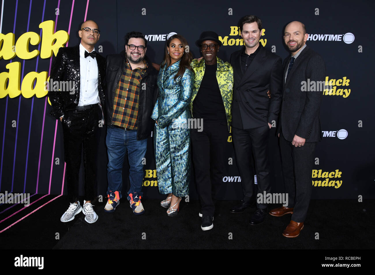 Los Angeles, CA, USA. 14 Jan, 2019. 14. Januar 2019 - Los Angeles, Kalifornien - Yassir Lester, Horatio Sanz, Regina Hall, Don Cheadle, Andrew Rannells, Paul Scheer. "Schwarzen Montag" Los Angeles Premiere am Theater im Ace Hotel. Photo Credit: Birdie Thompson/AdMedia Credit: Birdie Thompson/AdMedia/ZUMA Draht/Alamy leben Nachrichten Stockfoto