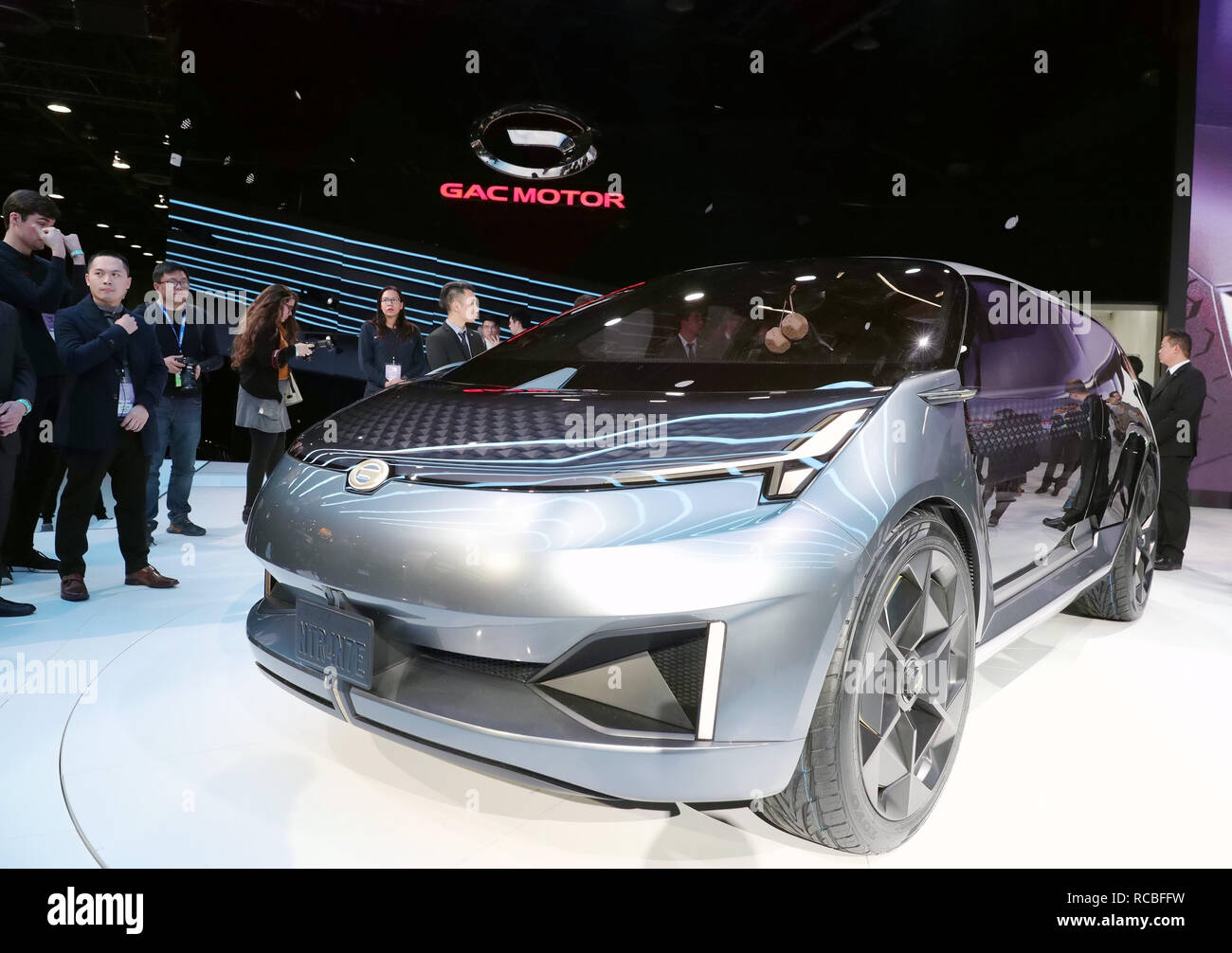 Detroit, USA. 14 Jan, 2019. Guangzhou Automobile Group Motor Co., Ltd. (GAC) macht Debüt von konzeptfahrzeug Entranze während der 2019 North American International Auto Show (NAIAS) in Detroit, USA, 14.01.2019. Credit: Wang Ping/Xinhua/Alamy leben Nachrichten Stockfoto