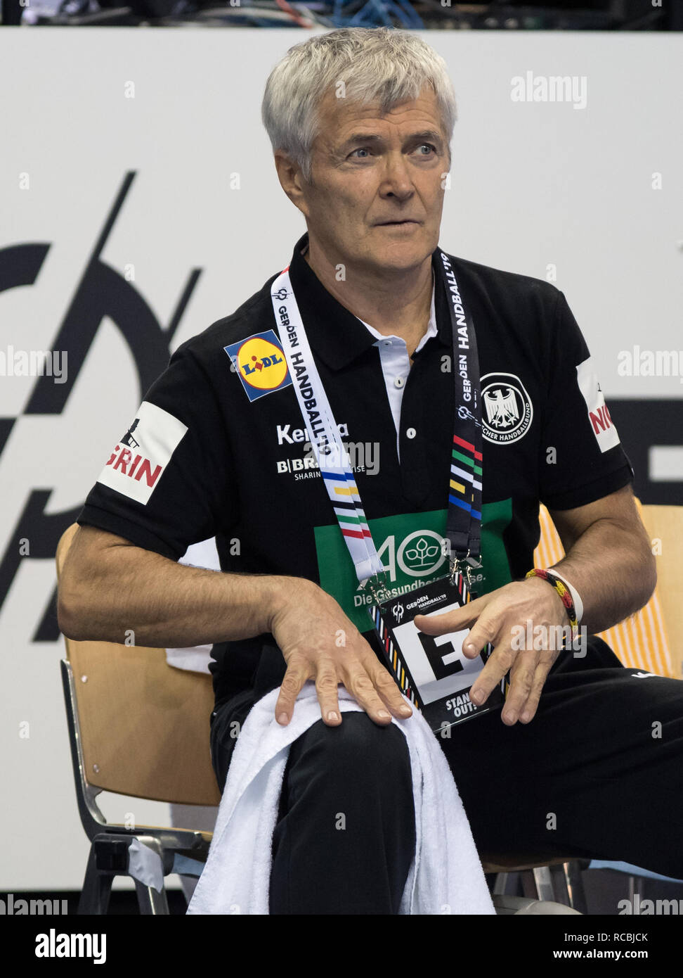 14 Januar 2019, Berlin: Handball: WM, Russland - Deutschland, Vorrunde, Gruppe A, 3.Spieltag. Reinhold Roth, Physiotherapeut der deutschen Handball-Nationalmannschaft. Foto: Soeren Stache/dpa Stockfoto