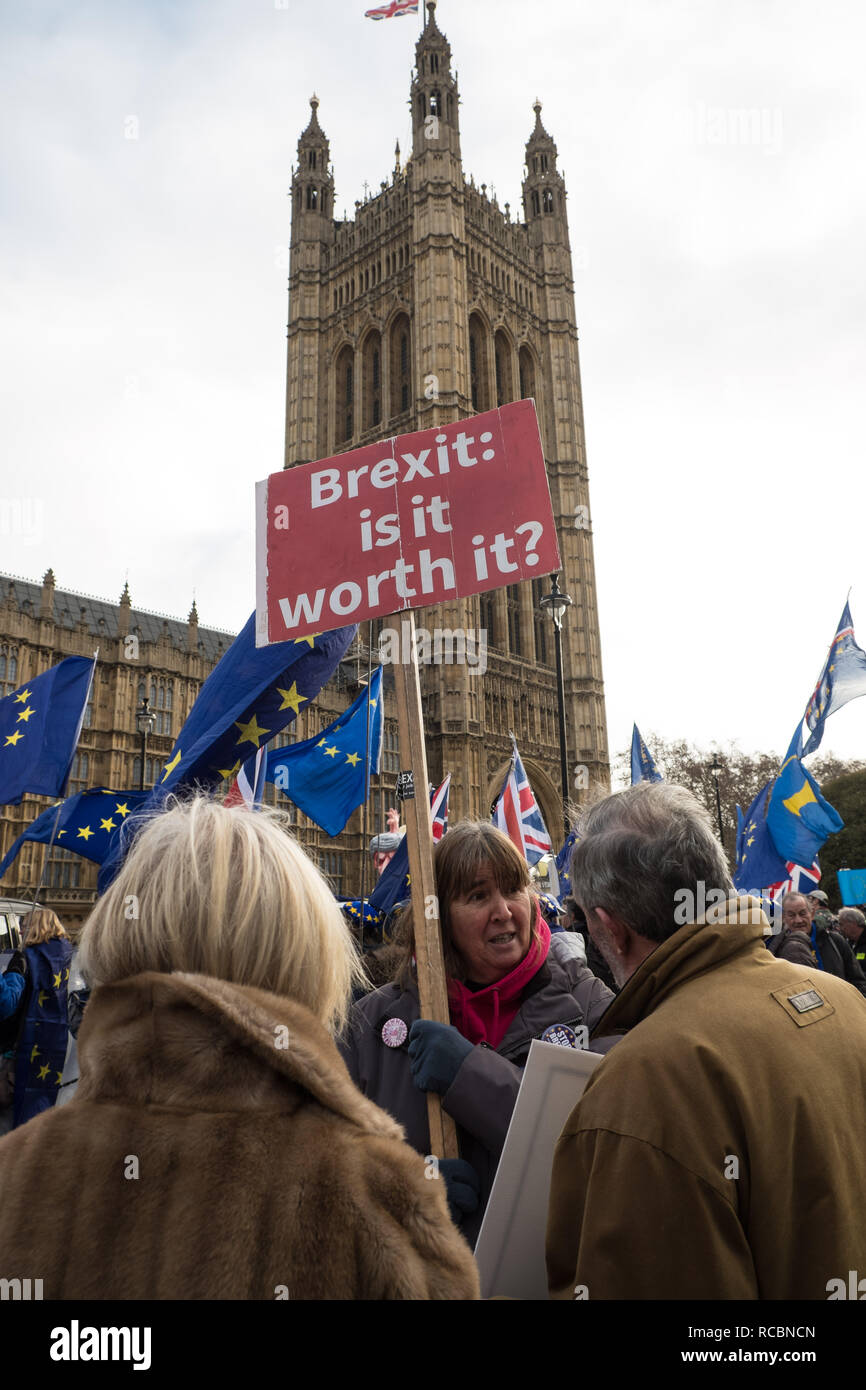 London, Großbritannien. 15. Januar 2019. Brexit Proteste außerhalb des Parlaments in London, UK. Credit: Jason Holz/Alamy Leben Nachrichten. Stockfoto