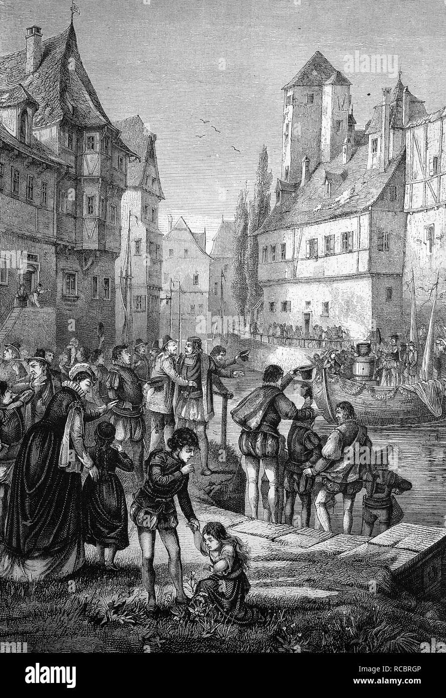 Ankunft der Breitopfes von Zürich in Straßburg am 20. Juni 1576, historische Holzstich, 1886 Stockfoto