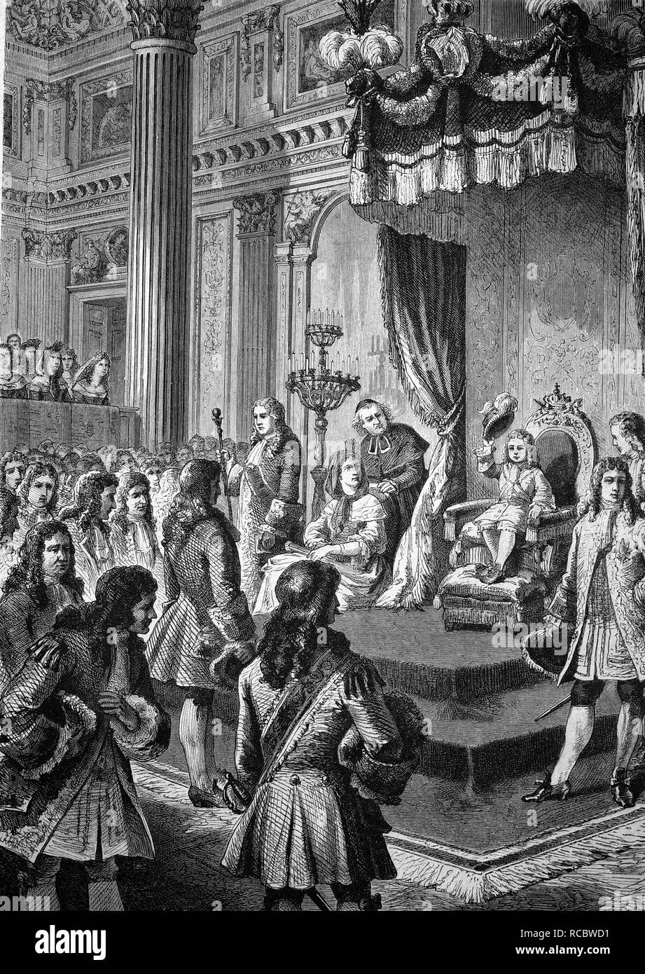 Louis XV von Frankreich erhalten Hommage des Parlaments im Alter von sechzehn, historische Gravur von 1883 Stockfoto
