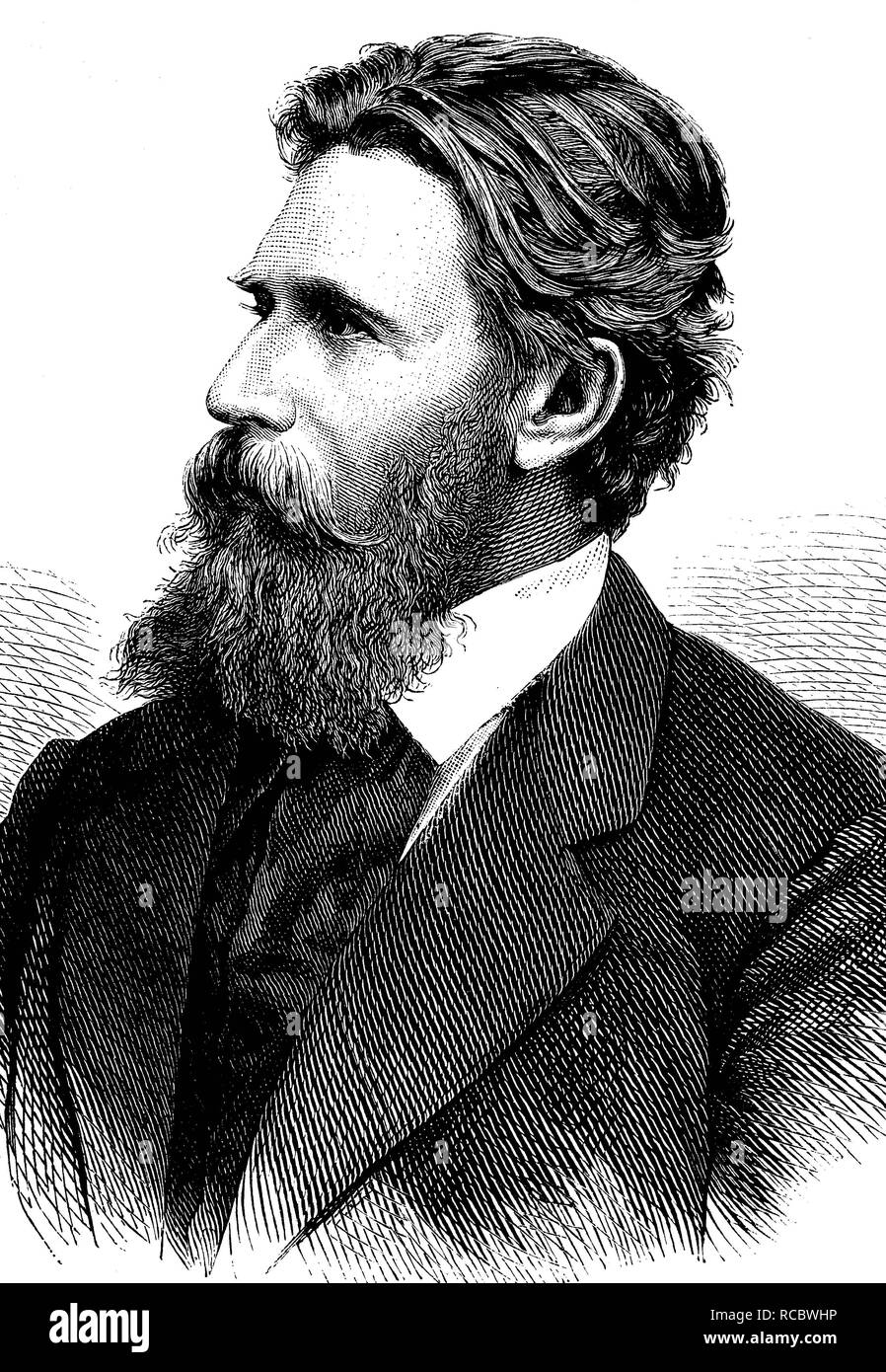 Karl Stieler, 1842 - 1885, deutscher Dichter, meist in Bayern gearbeitet, auch ein Archivar und Rechtsanwalt, historische Gravur Stockfoto