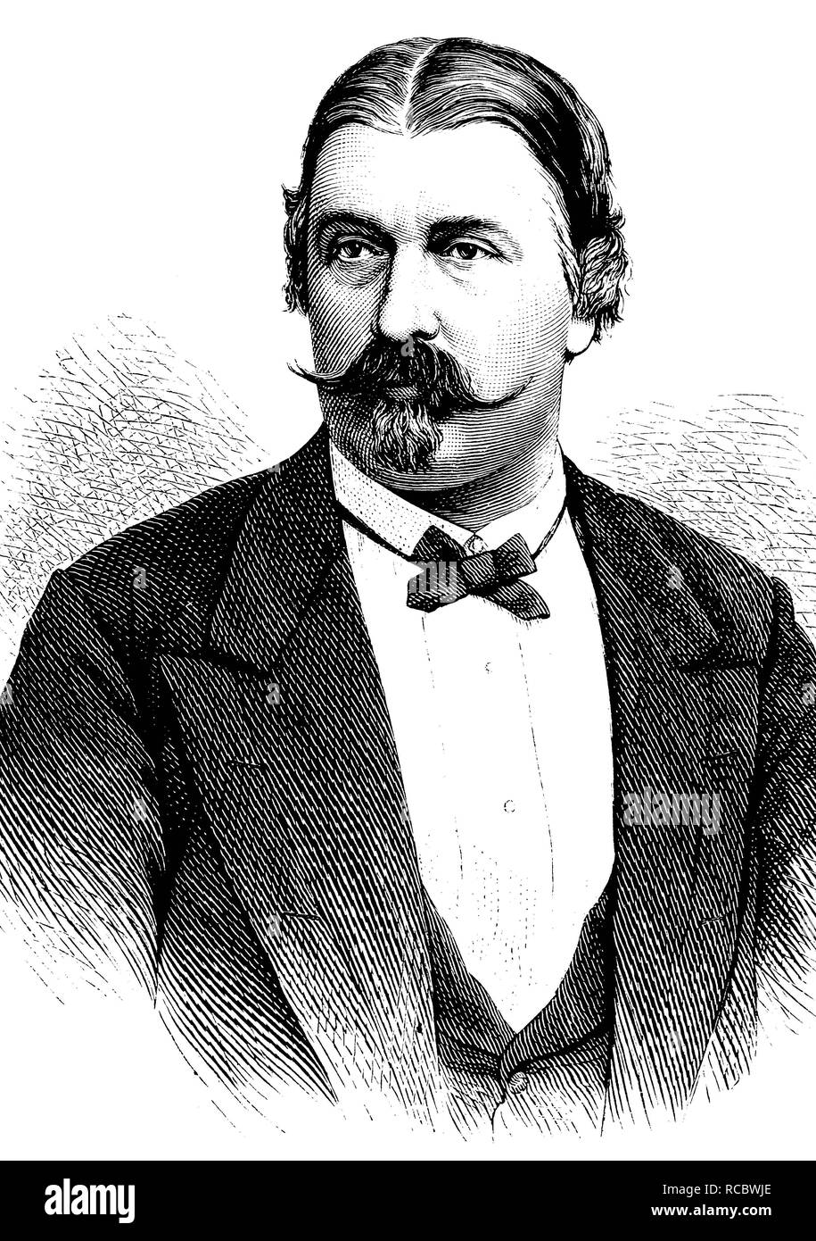 Carl Freiherr von Hasenauer, 1833 - 1894, einem bedeutenden österreichischen Architekten des Historismus in Wien, historische Gravur Stockfoto