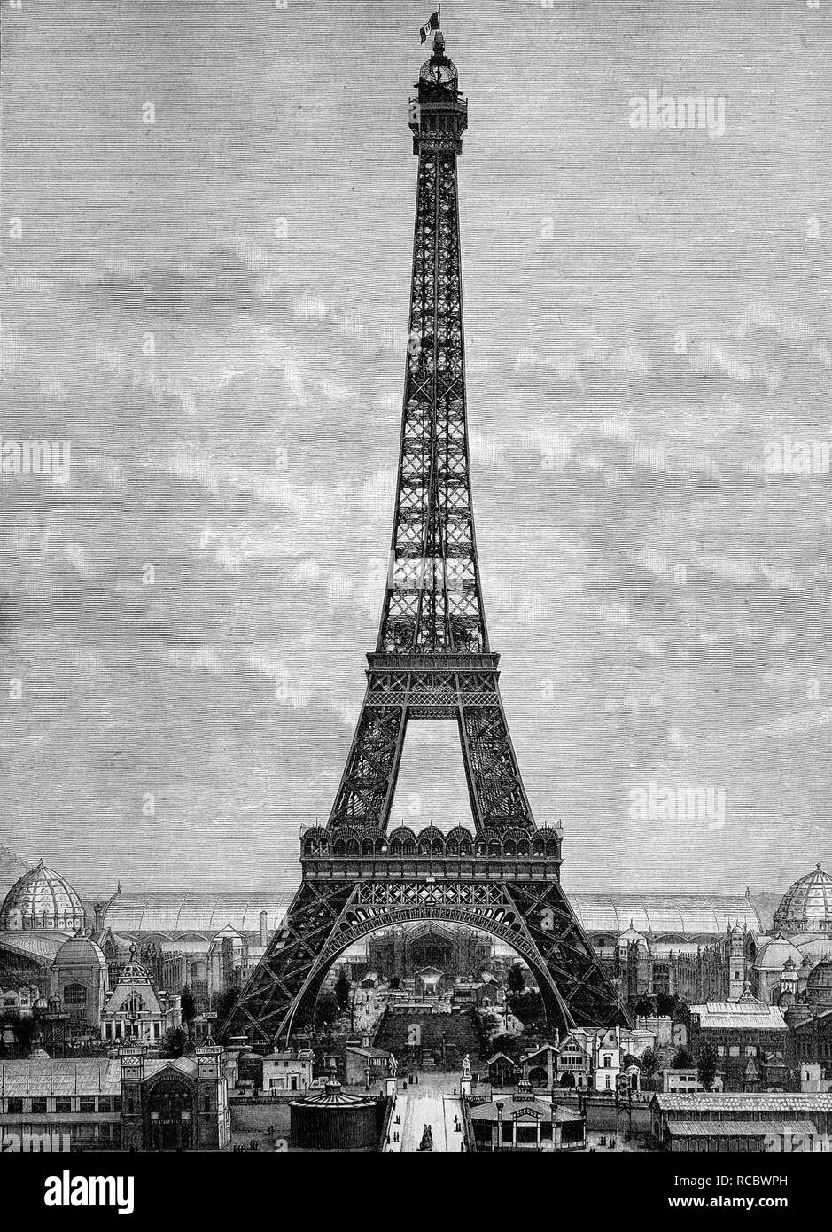 Der Eiffelturm in 1888, Paris, Frankreich, historische Gravuren, 1888 Stockfoto