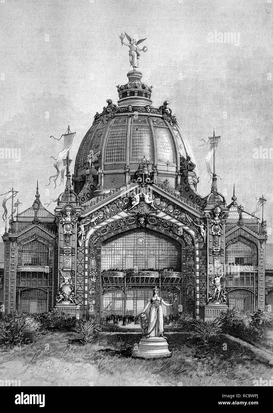 Zentrale Kuppel von der Ausstellung in Paris, Paris, Frankreich, historische Gravuren, 1888 Stockfoto