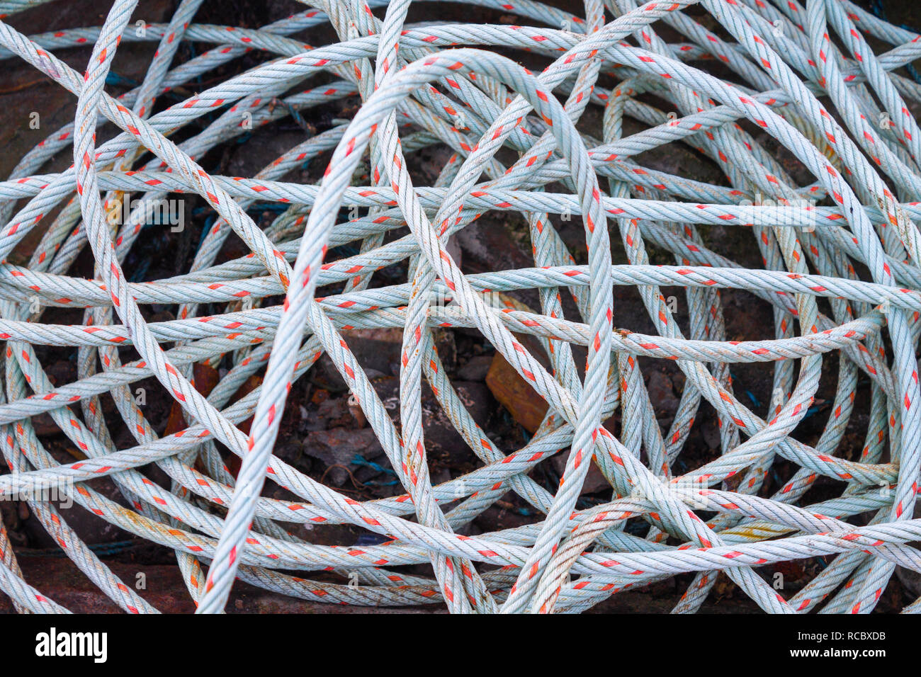 Gewirr von Grün und Rot nylon Seil Stockfoto