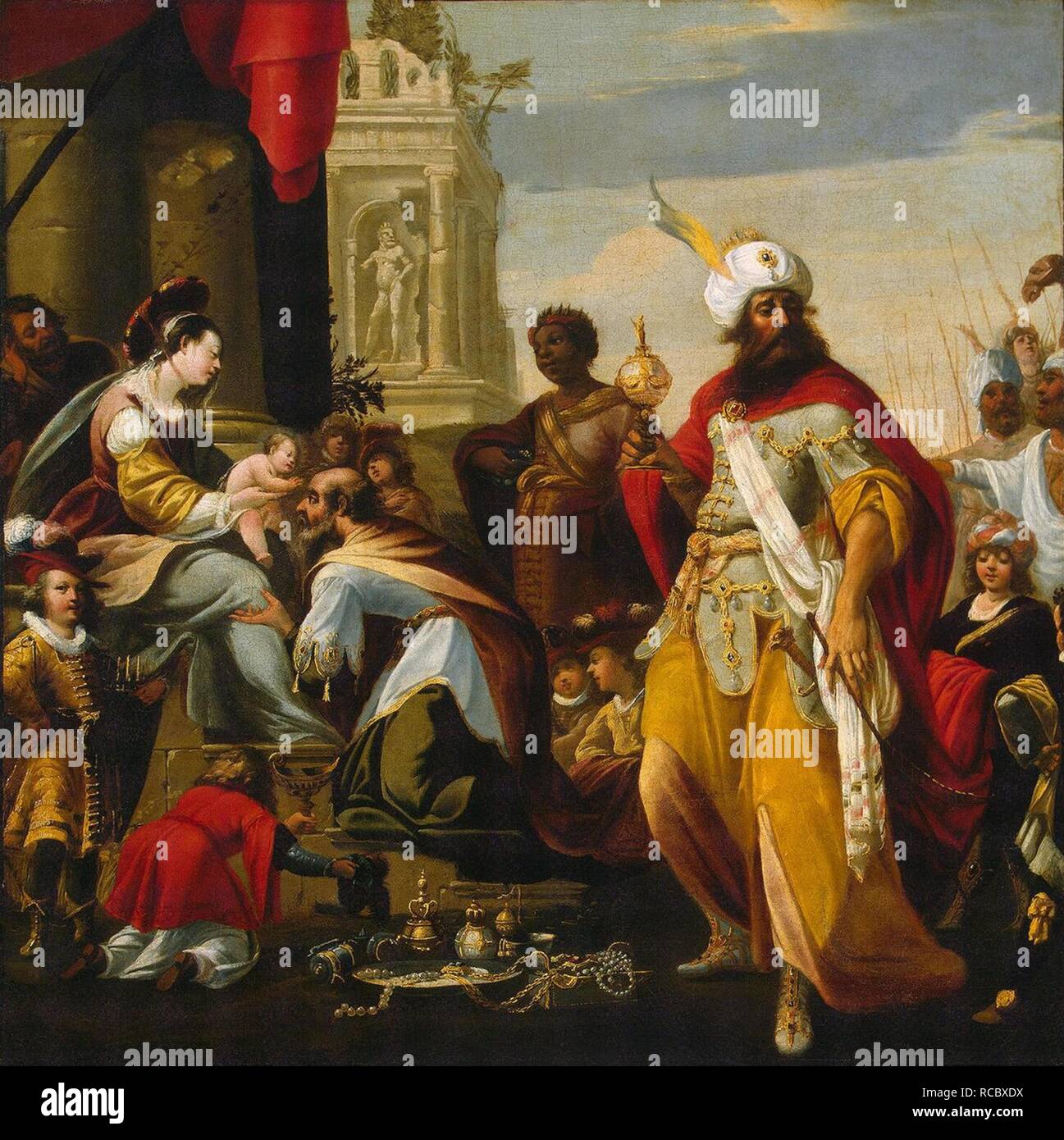 Die Anbetung der Heiligen Drei Könige. Museum: Staatliche Eremitage, St. Petersburg. Autor: Lallemand, Georges. Stockfoto