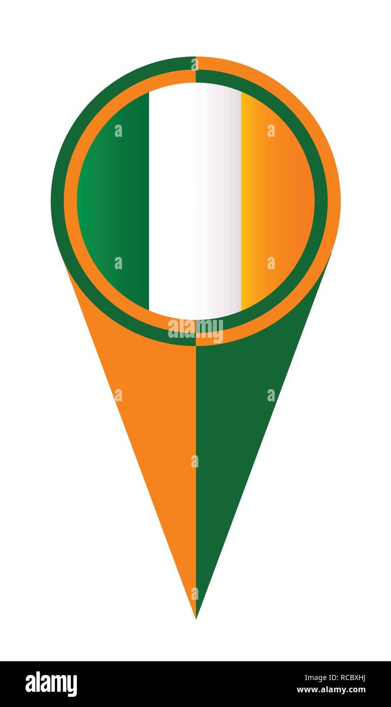 Rot, Weiß und Blau Irland Kartenzeiger pin Symbol Lage Flagge Marker Stock Vektor