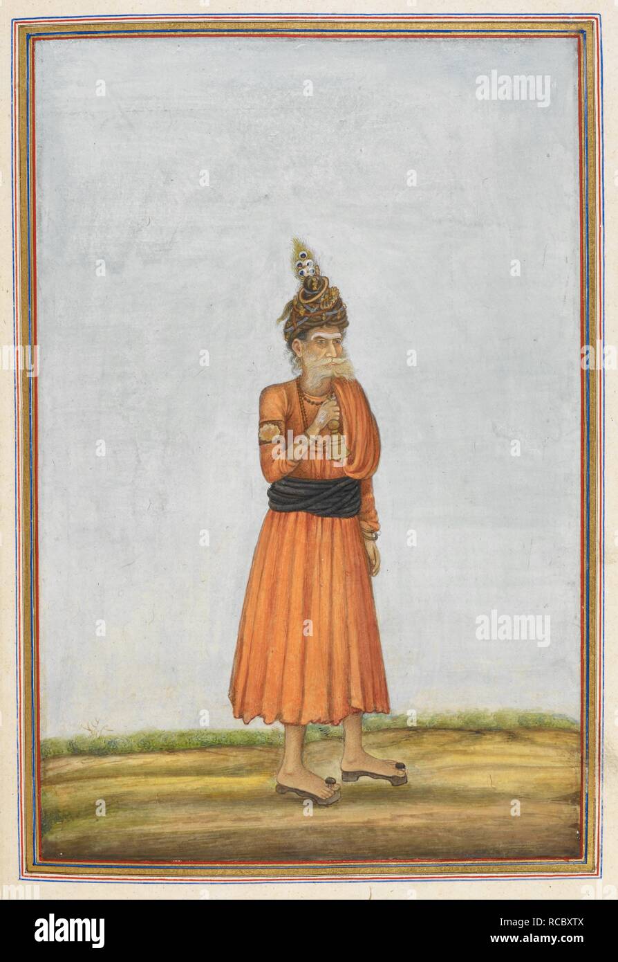 Â € "Jangamaâ €™, ein Mitglied der priesterlichen Auftrag der â € "Virasaivaâ €™ oder â € "Lingayatâ €™ Kaste. Tashrih al-aqvam, ein Konto von Herkunft und Berufe von einigen der Sekten, Kasten und Stämme von Indien. Bei Hansi Cantonment, Gurgaon Distrikt, 85 km nord-westlich von Delhi für Oberst James Skinner geschrieben. 1825. Quelle: Hinzufügen. 27255, f. 405 v. Sprache: Persisch. Autor: Anon. Stockfoto