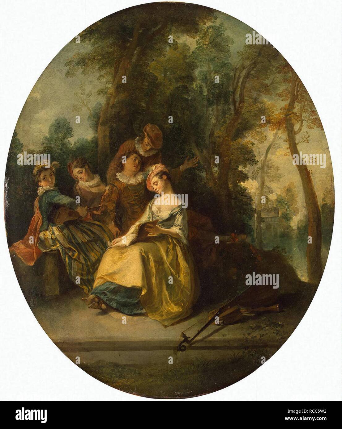 Konzert im Park. Museum: Staatliche Eremitage, St. Petersburg. Autor: LANCRET, Nicolas. Stockfoto