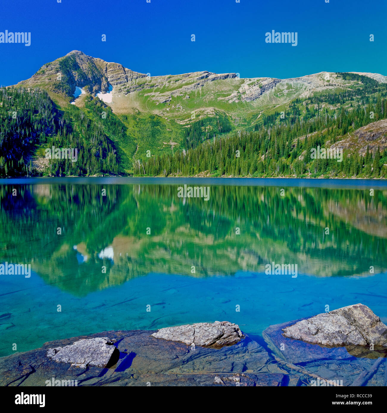 Woodward See unterhalb eine namenlose Gipfel der Schwan in der Bob Marshall Wilderness, Montana Stockfoto