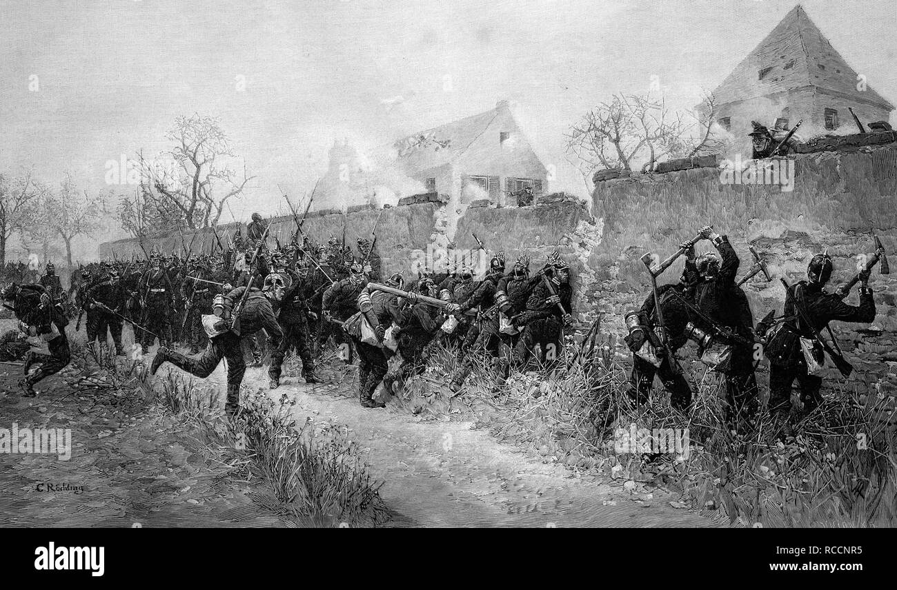 Sturm der Garde bei Le Bourget, Frankreich, 1870, historische Holzstich, ca. 1897 Stockfoto