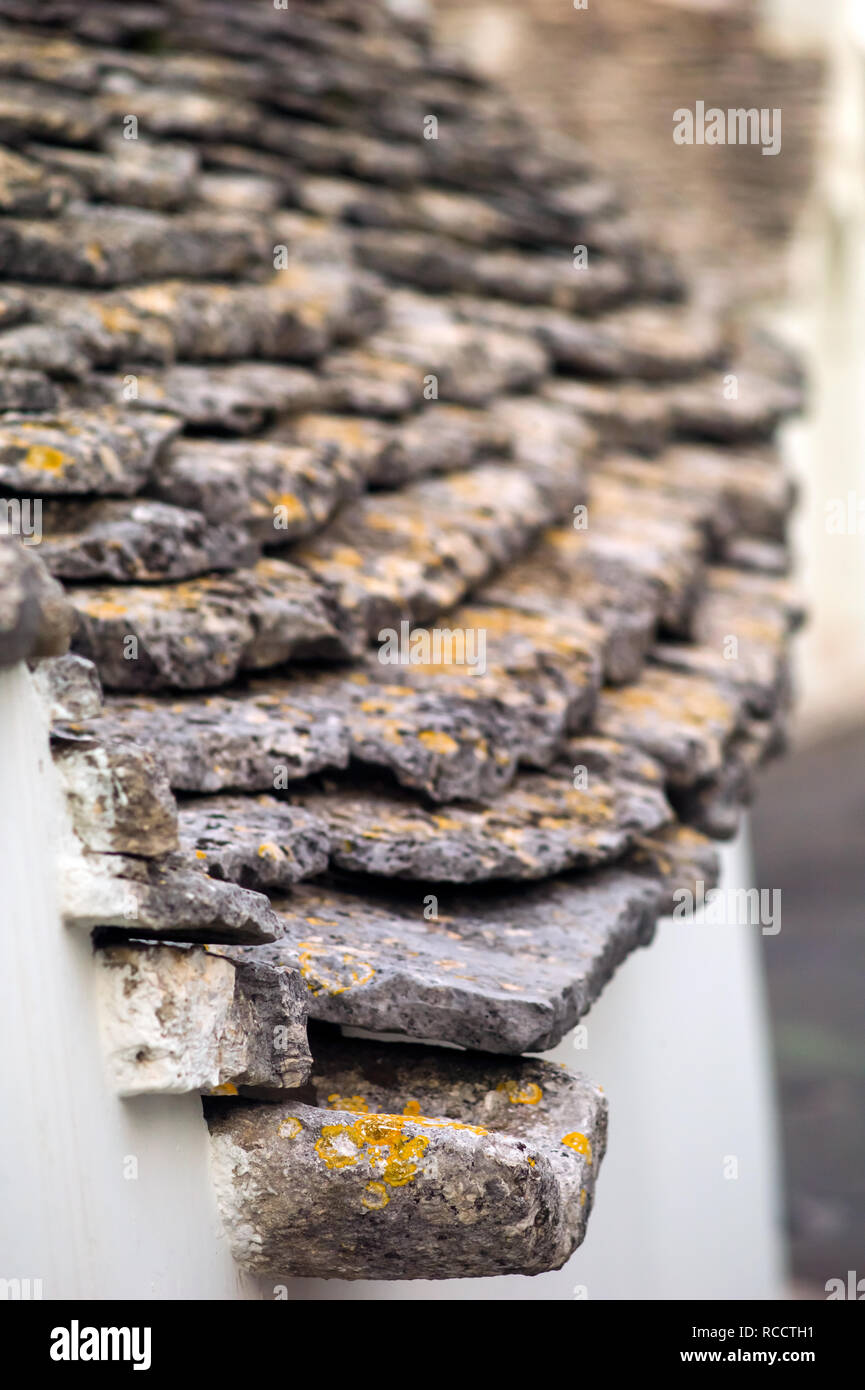 Fliese von der Trullo Dach, Alberobello, Apulien, Italien Stockfoto