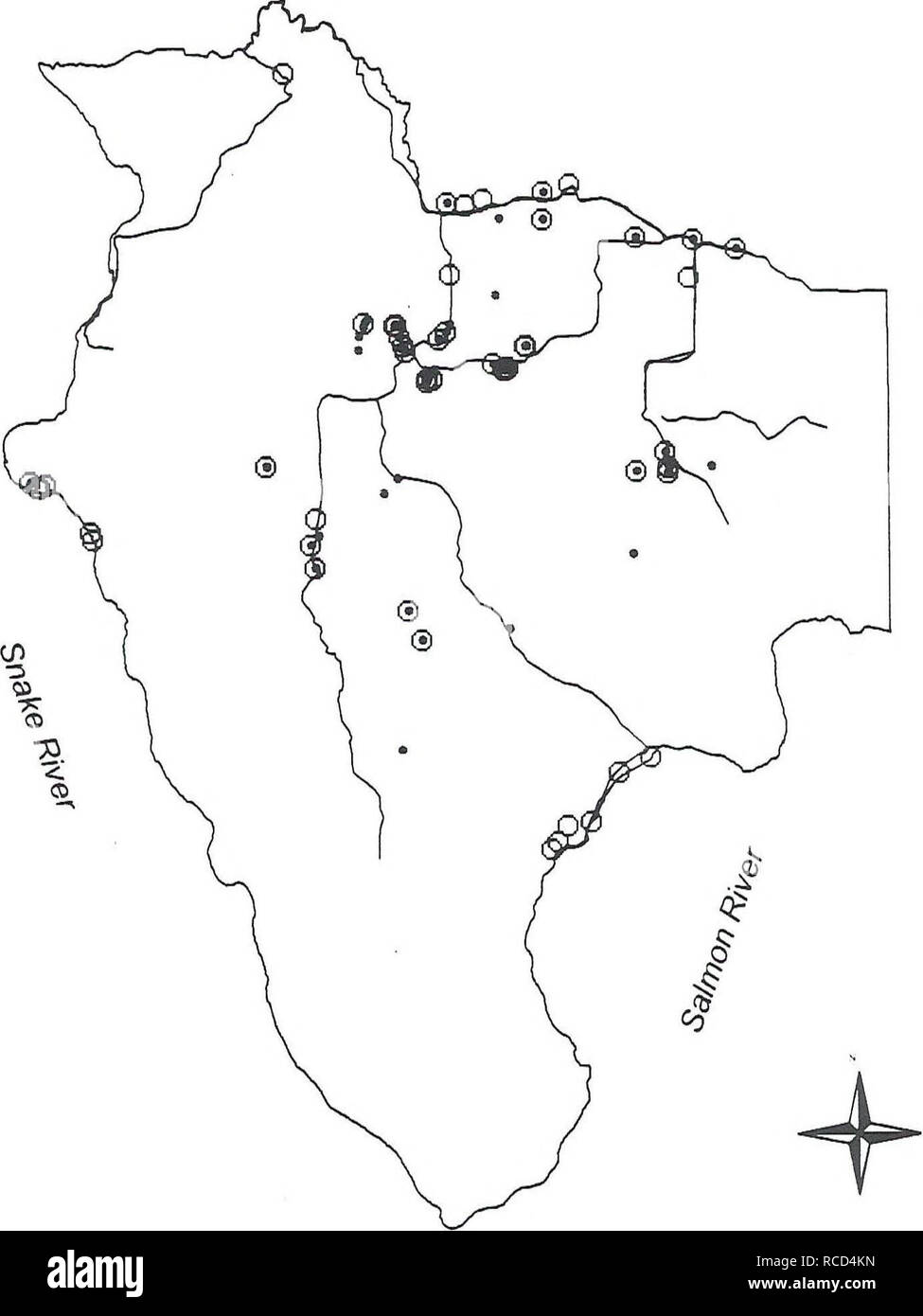 . Verteilung, Reichtum, und Lebensraum Verbände von Amphibien und Reptilien auf Craig Berg, Idaho. Amphibien und Reptilien. Spotted Frog Rana pretiosa. O Teiche • Spotted Frog Beobachtungen A/Straßen 0 2 4 6 8 10 Km 0 2 4 6 8 10 Kilometer Abbildung 12. Spotted Frog dot-Karte (Befragungen und zufälligen Beobachtungen). Bitte beachten Sie, dass diese Bilder sind von der gescannten Seite Bilder, die digital für die Lesbarkeit verbessert haben mögen - Färbung und Aussehen dieser Abbildungen können nicht perfekt dem Original ähneln. extrahiert. Llewellyn, Robin L; Peterson, Charles R., Stockfoto