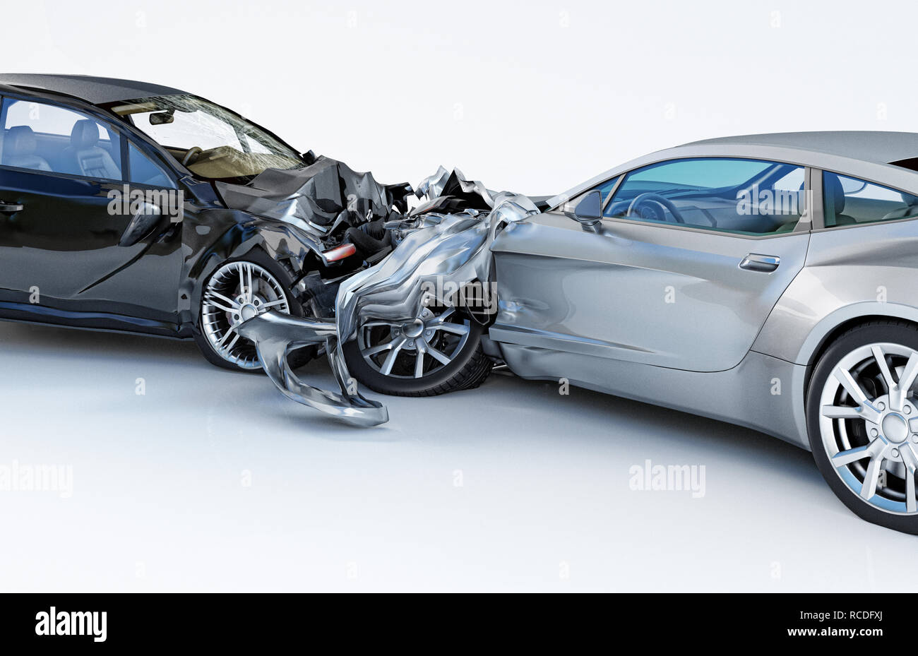 Zwei Autos Unfall. Abgestürzt Autos. Eine silberne Sport Auto gegen ...