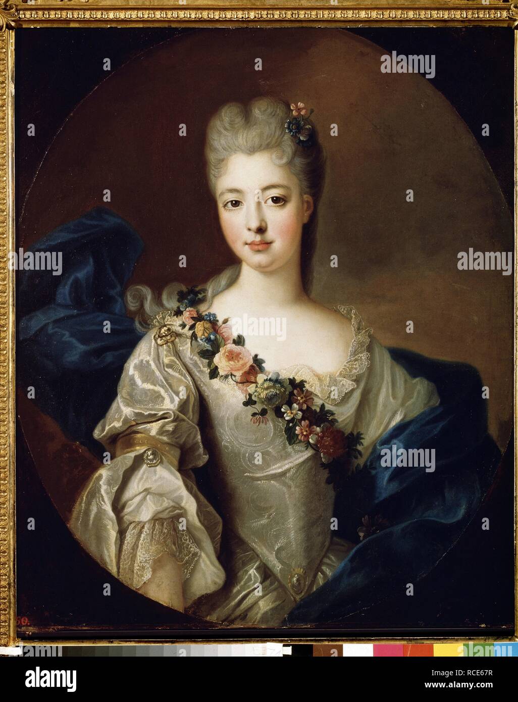 Portrait von Charlotte Aglaé von Orléans, Mademoiselle de Valois (1700-1761), Herzogin von Modena. Museum: Staatliches Museum für Ausländische Kunst der Republik Lettland, Riga. Autor: GOBERT, Pierre. Stockfoto