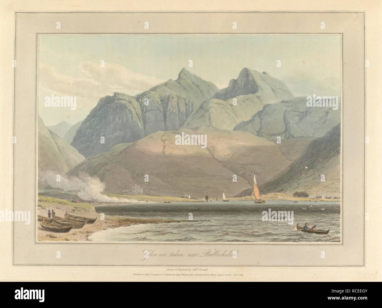 Glen-Coe in der Nähe von Ballachulish Küstenlandschaft Szenen rund um Großbritannien. Eine Reise rund um Großbritannien im Sommer des Jahres 1813 durchgeführt. Mit einer Reihe von Ansichten illustrativ für den Charakter und die herausragende Merkmale der Küste, gezeichnet und von William Daniell eingraviert. Longman: London, 1814-25. Quelle: G.7044 Platte 101. Sprache: Englisch. Autor: DANIELL, WILLIAM. AYTON, Richard. Stockfoto