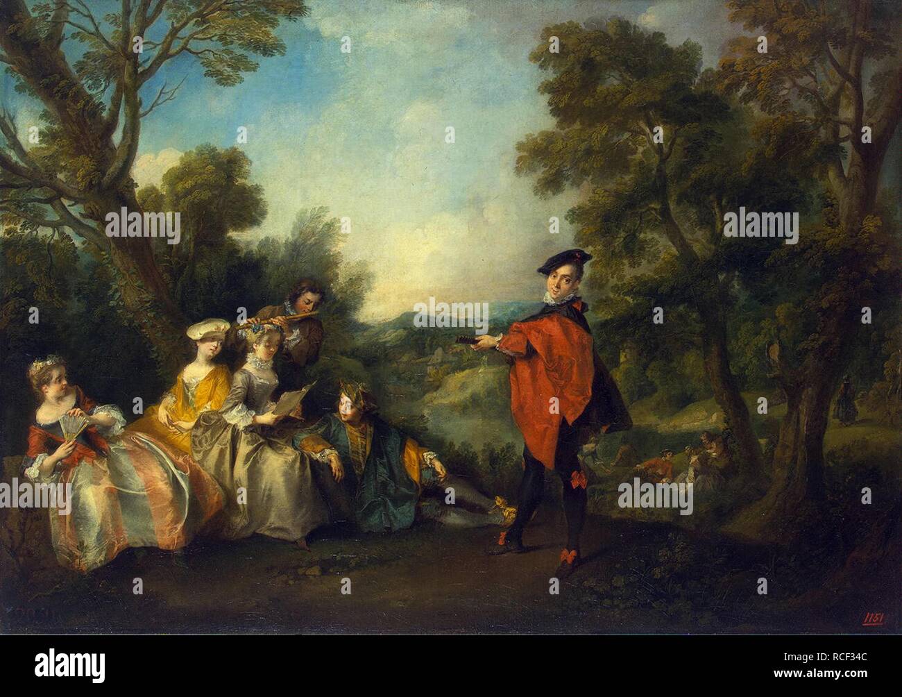 Konzert im Park. Museum: Staatliche Eremitage, St. Petersburg. Autor: LANCRET, Nicolas. Stockfoto