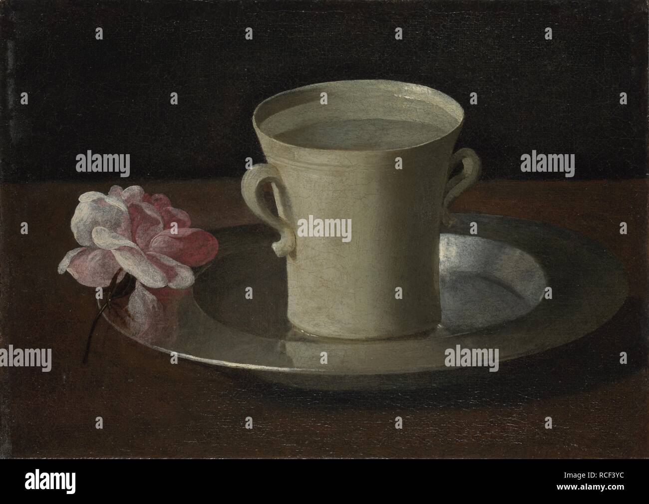 Eine Tasse Wasser und eine Rose. Museum: National Gallery, London. Autor: ZURBARAN, FRANCISCO DE. Stockfoto