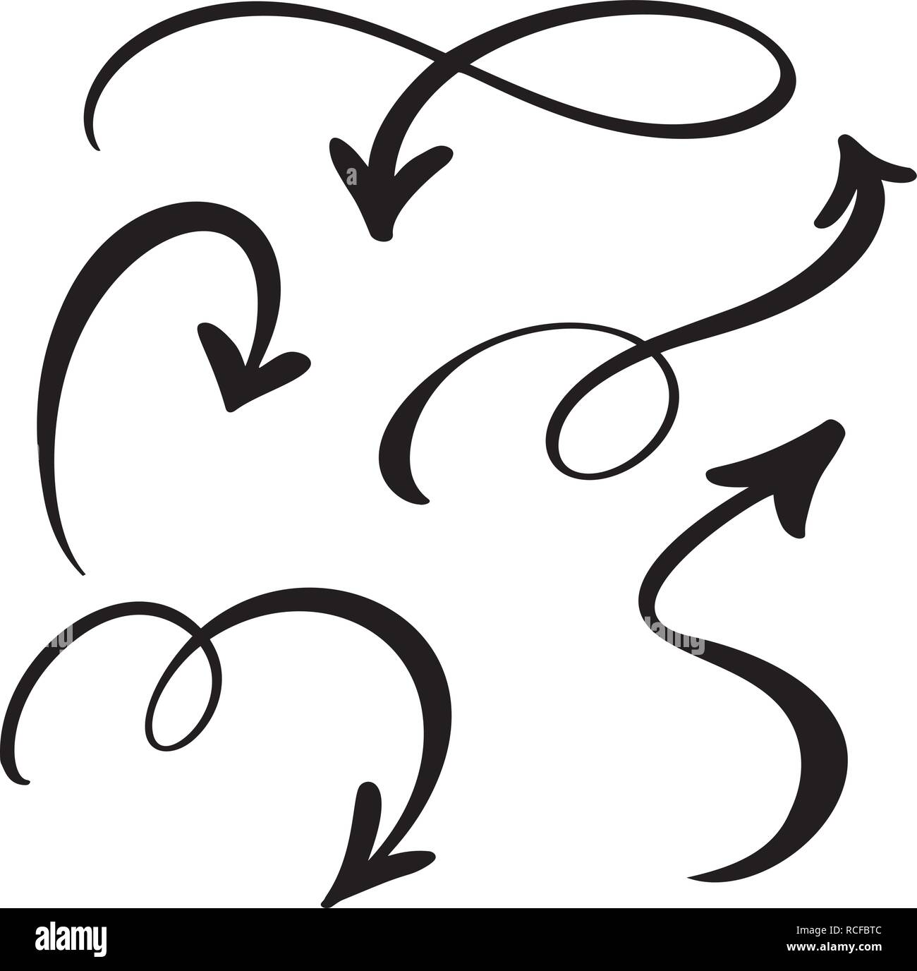 Abstract Vector Pfeile gesetzt. Doodle handgemacht Marker. Isolierten Skizze Illustration für Hinweis, Business Plan, die grafische Darstellung. Stock Vektor