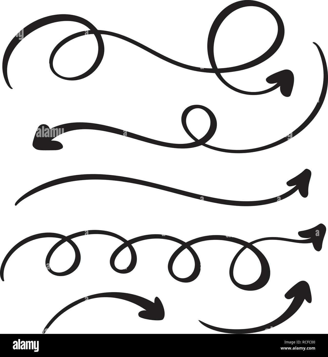 Abstract Vector Pfeile gesetzt. Doodle handgemacht Marker. Isolierten Skizze Illustration für Hinweis, Business Plan, die grafische Darstellung. Stock Vektor