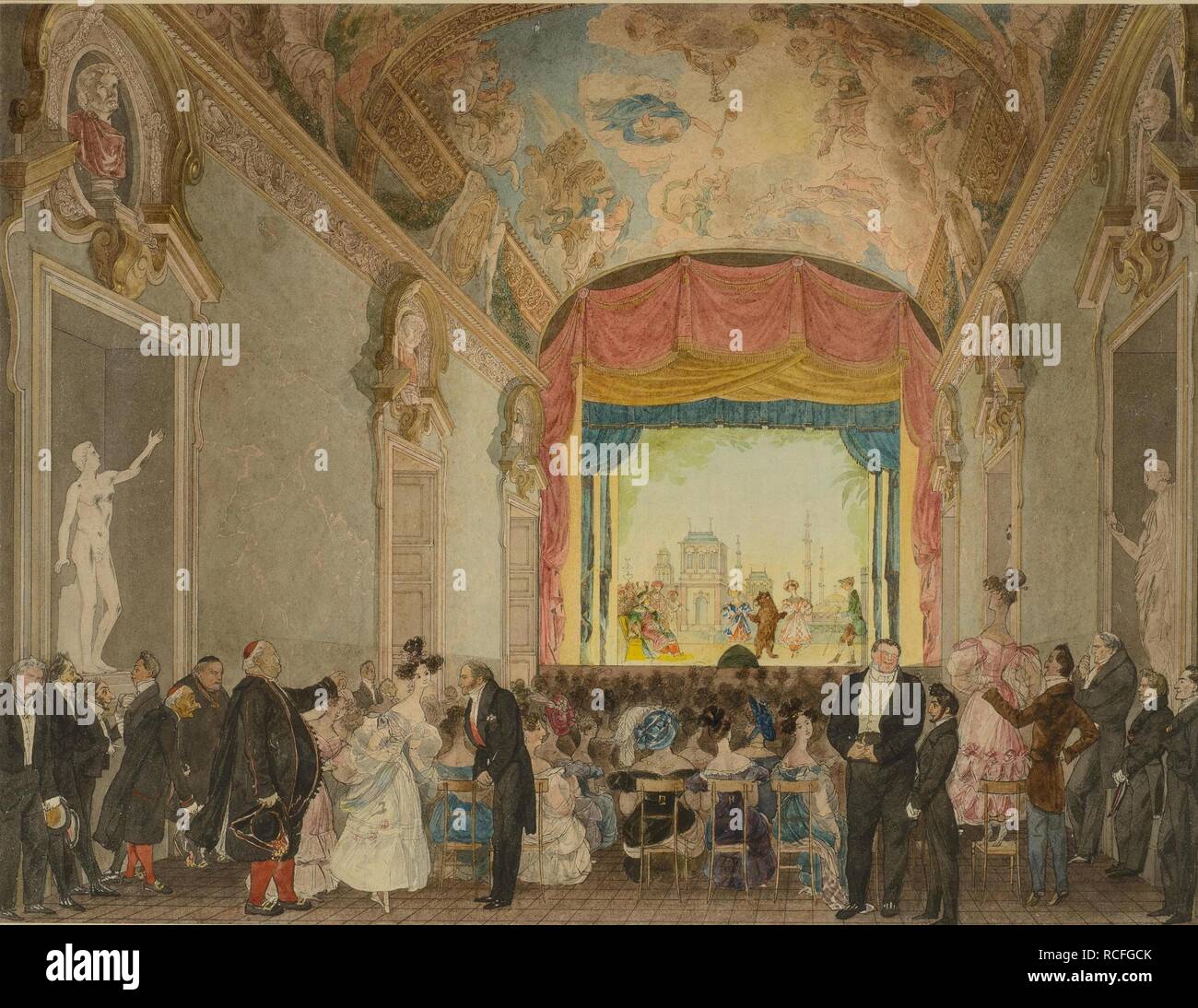 Der Zuschauerraum des Theaters im Haus der Fürst Grigori Iwanowitsch Gagarin in Rom. Museum: Staatliches Historisches Museum, Moskau. Autor: Yefimov, Nikolai Yefimovich. Stockfoto