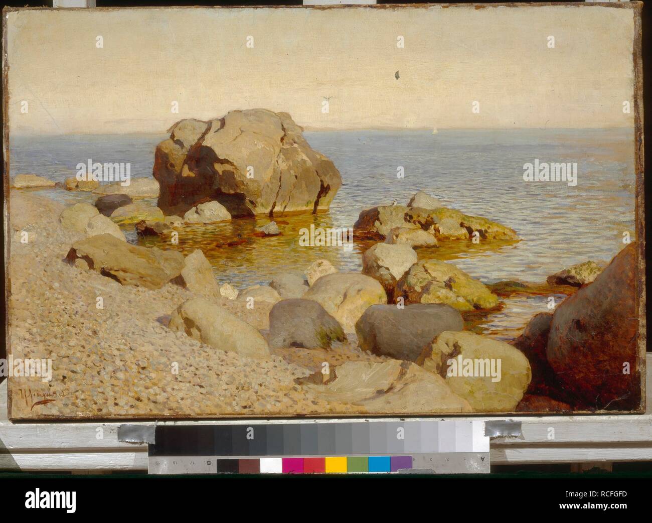 Seashore. Die Krim. Museum: Staatliches russisches Museum, St. Petersburg. Autor: Levitan, Isaak Iljitsch. Stockfoto