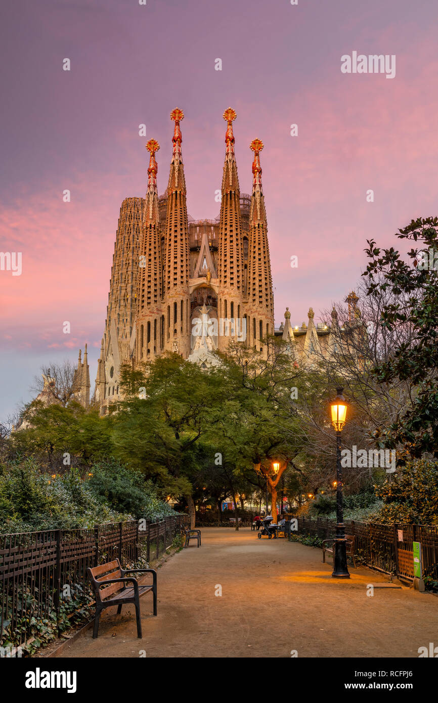Die Leidenschaft Fassade der Basilika Sagrada Familia Kirche, Barcelona, Katalonien, Spanien Stockfoto