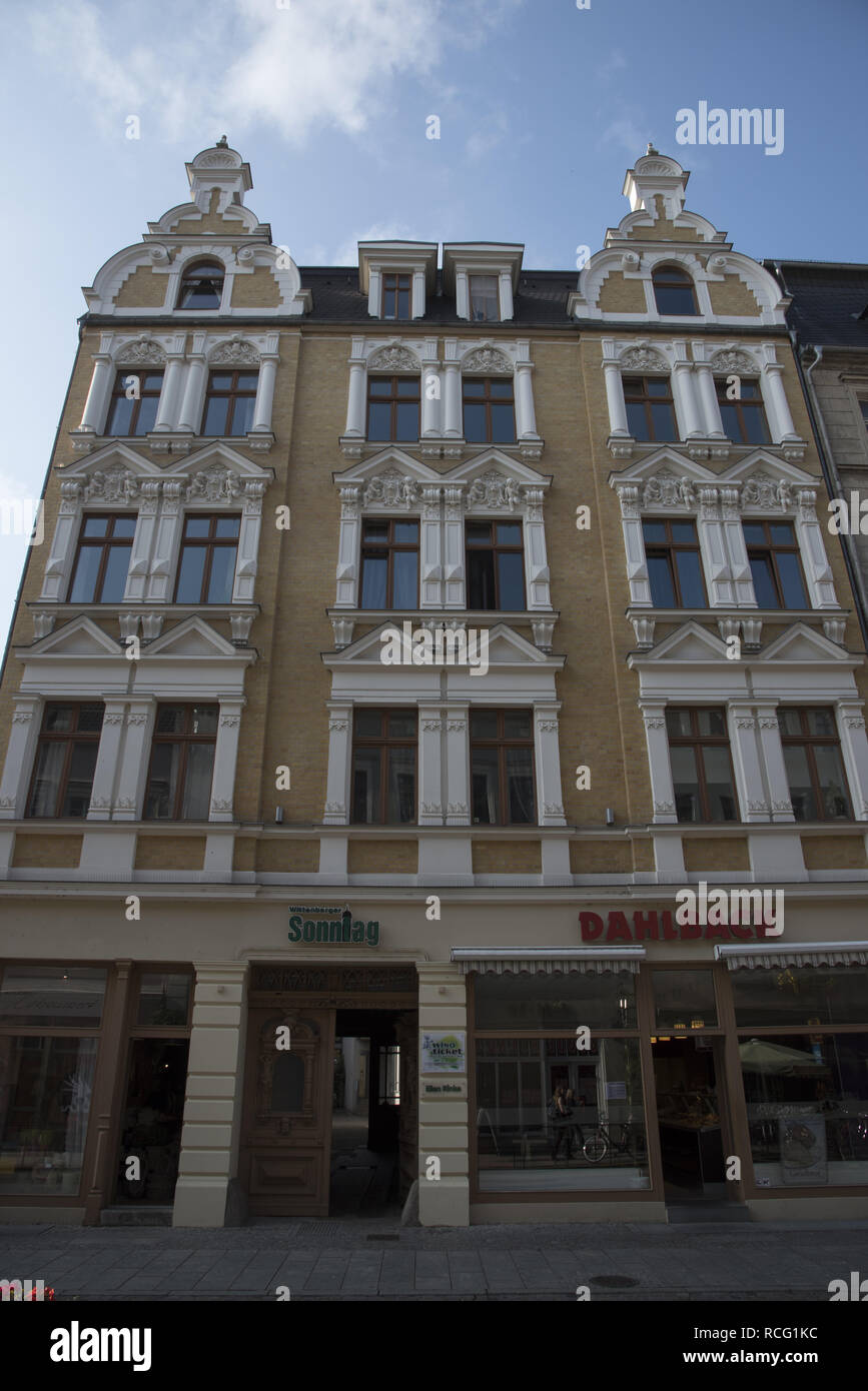 Haus in Wittenberg, das ist eine Stadt mit 50000 Einwohnern und eng mit Martin Luther und der Reformation. Stockfoto