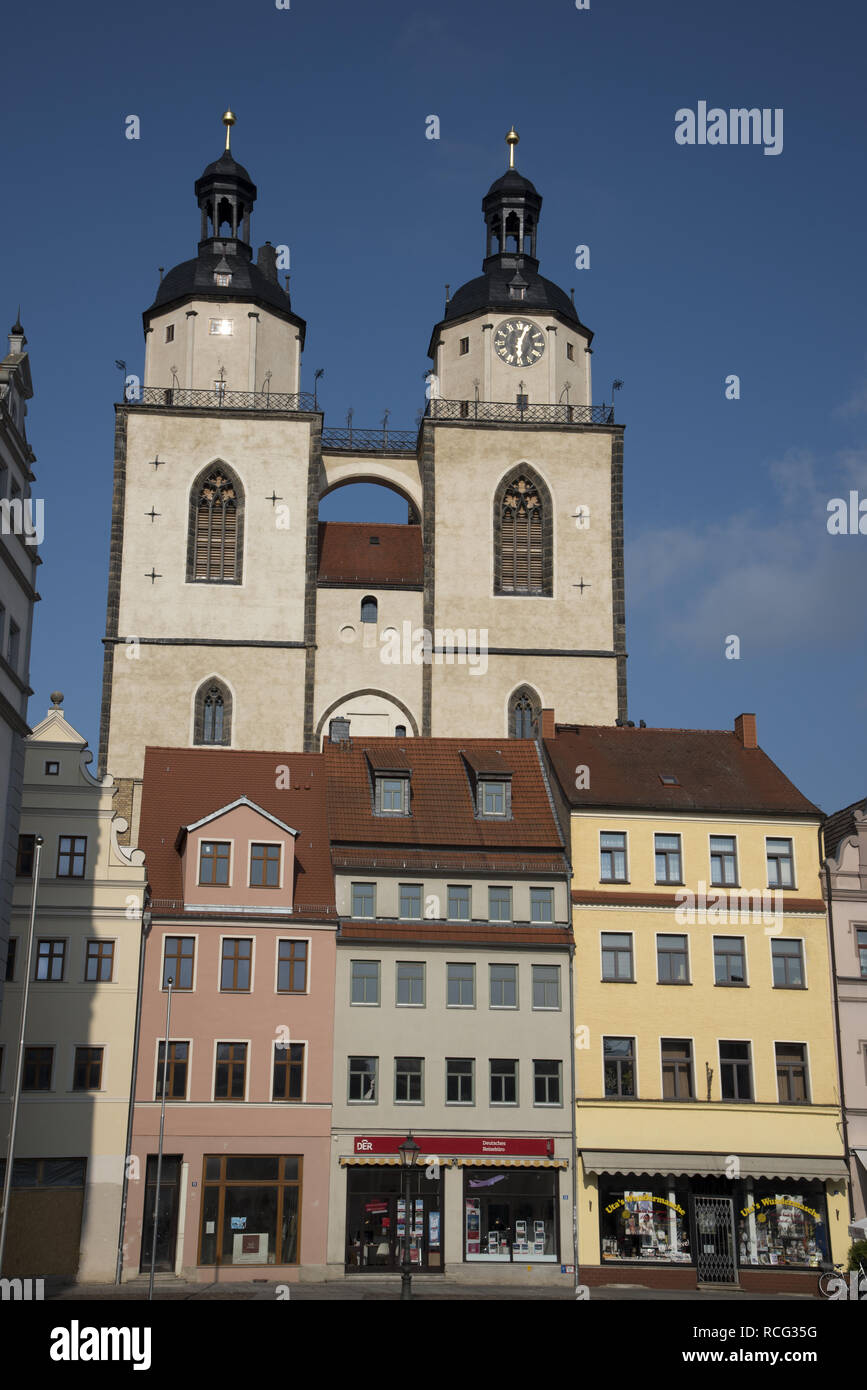 Wittenberg ist eine Stadt mit 50000 Einwohnern eng mit Martin Luther verknüpft und die protestantische Reformation hier Stadt- und Pfarrkirche St. Marien Stockfoto
