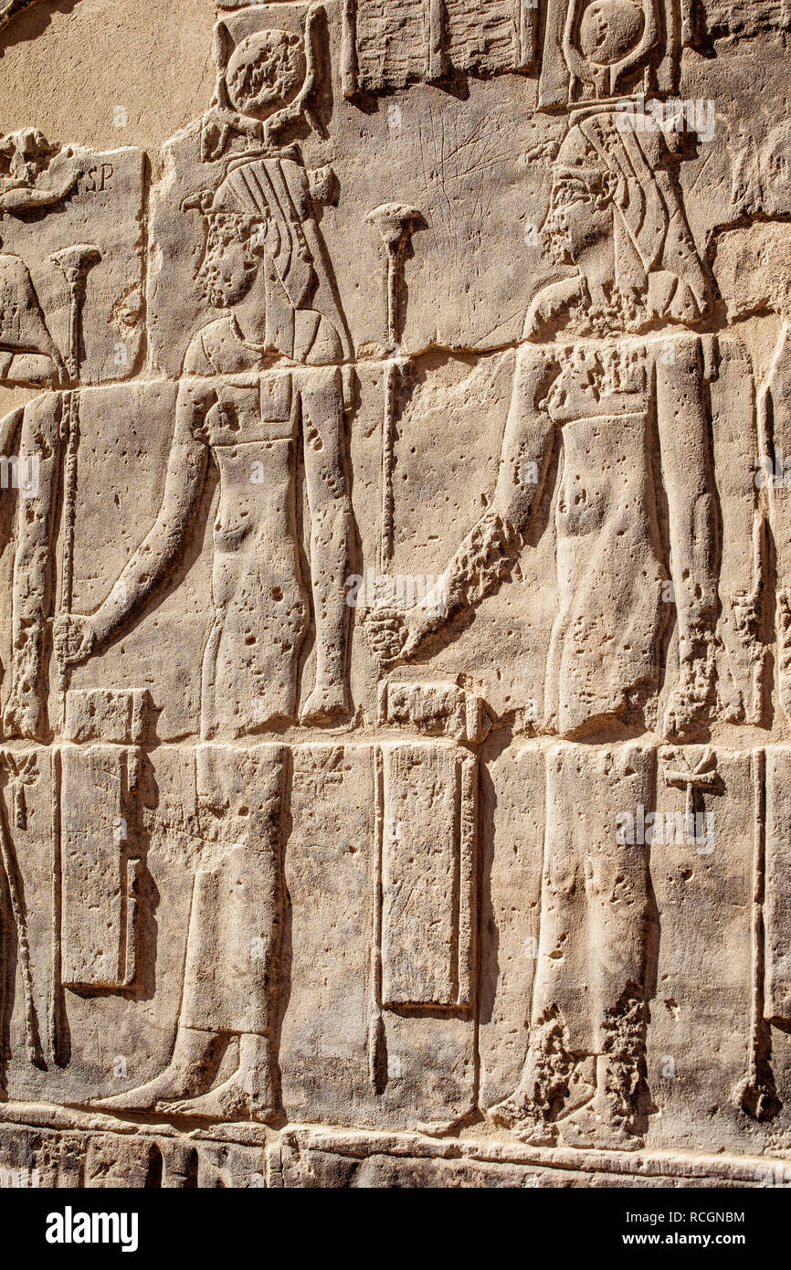 Ägypten Philae Tempel in Assuan alten hyerogliphics Stockfoto