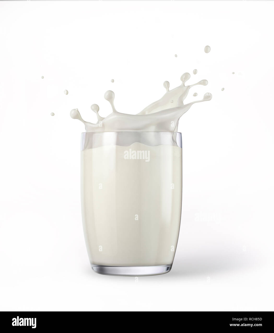 Glas voller Frische Milch mit Splash. Auf weissem Hintergrund. Beschneidungspfad enthalten Stockfotografie