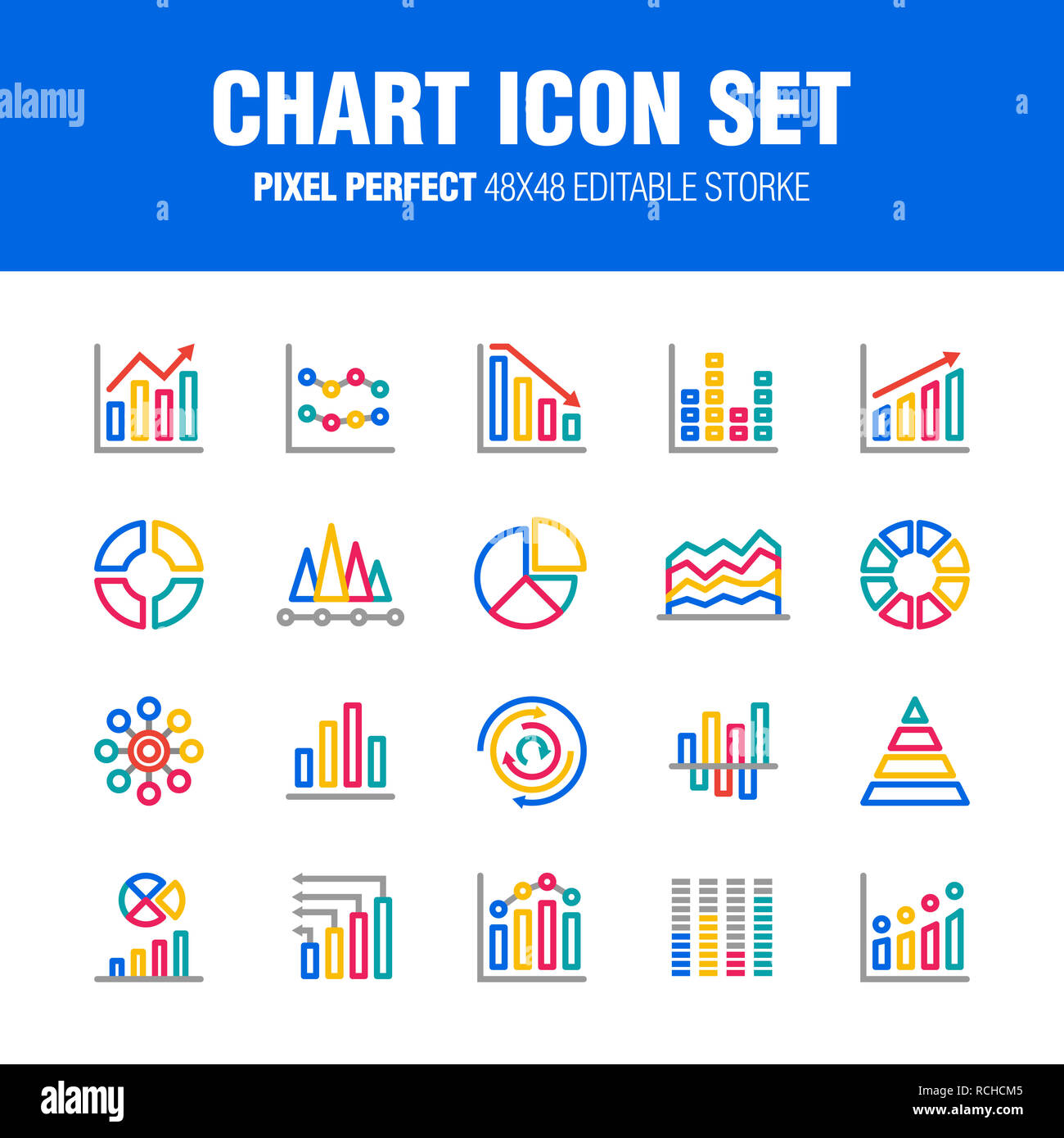 Dies ist ein Satz von chart Icons. Editierbare Schlaganfall. 48 × 48 Pixel Perfect. Stockfoto