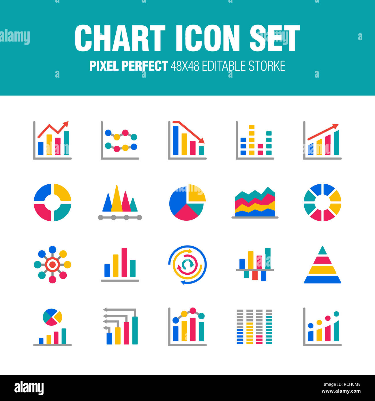 Dies ist ein Satz von chart Icons. Editierbare Schlaganfall. 48 × 48 Pixel Perfect. Stockfoto