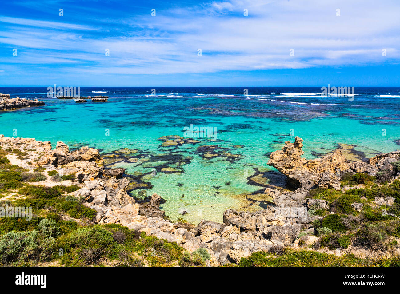 Küste bei Little Salmon Bay auf Rottnest Island Stockfoto