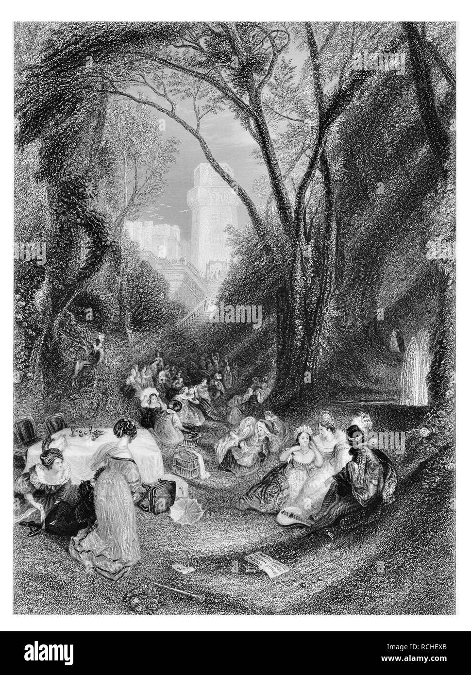 J.M.W Turner dem Sicherheitsbehälter eine Szene von Boccaccio gestochen von C.H.Jeens Stockfoto