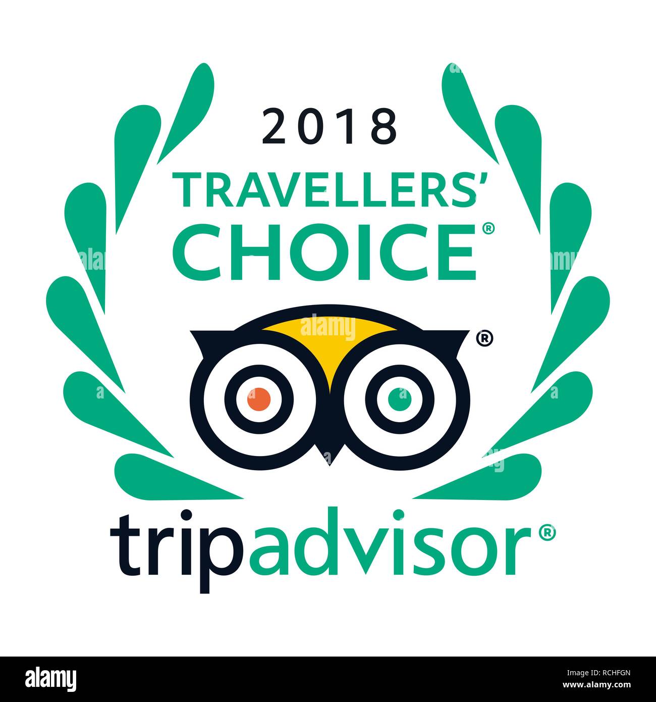 2018 Reisende Wahl Tripadvisor logo Symbol Vektor - populäre Service mit Bewertung von Hotels und Attraktionen für Reisen. Stock Vektor