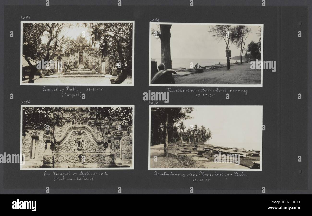 Albumblad met vier Foto's. Linksboven de Pura Beji in Sangsit op Bali, Bestanddeelnr linksond, 35 018. Stockfoto