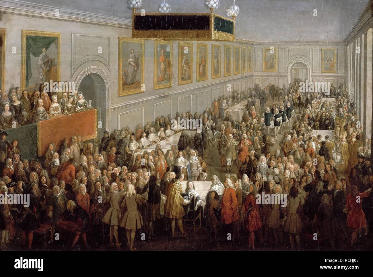 Fest nach der Krönung von Louis XV im Erzbischöflichen Palais in Reims, 25. Oktober 1722. Museum: Musée de l'Histoire de France, Château de Versailles. Autor: Martin, Pierre-Denis II. Stockfoto