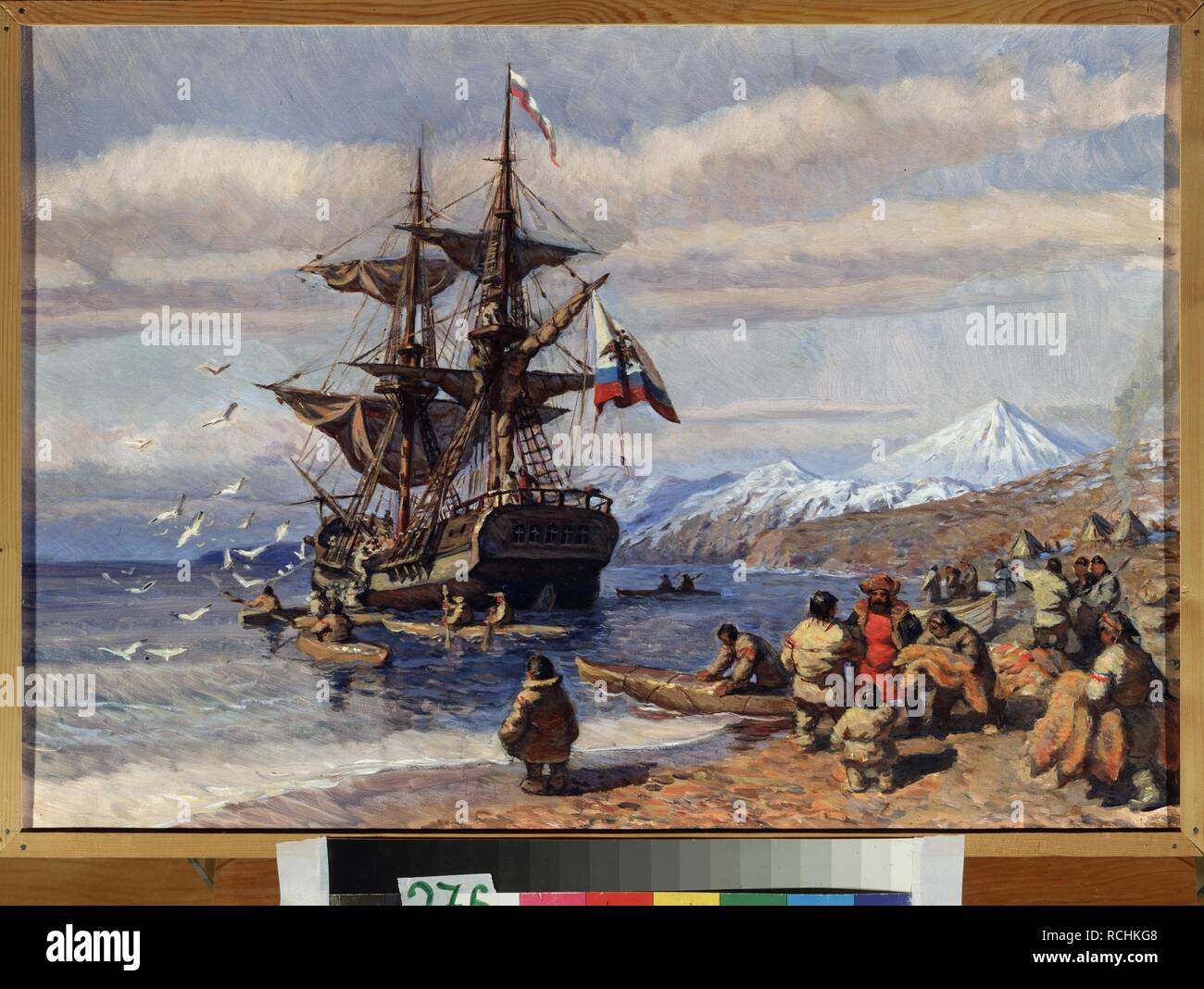 Pelzhändler der russisch-amerikanischen Unternehmen. Museum: Staatliche Zentrale Marine Museum, St. Petersburg. Autor: Pshenichny, Igor Pawlowitsch. Stockfoto