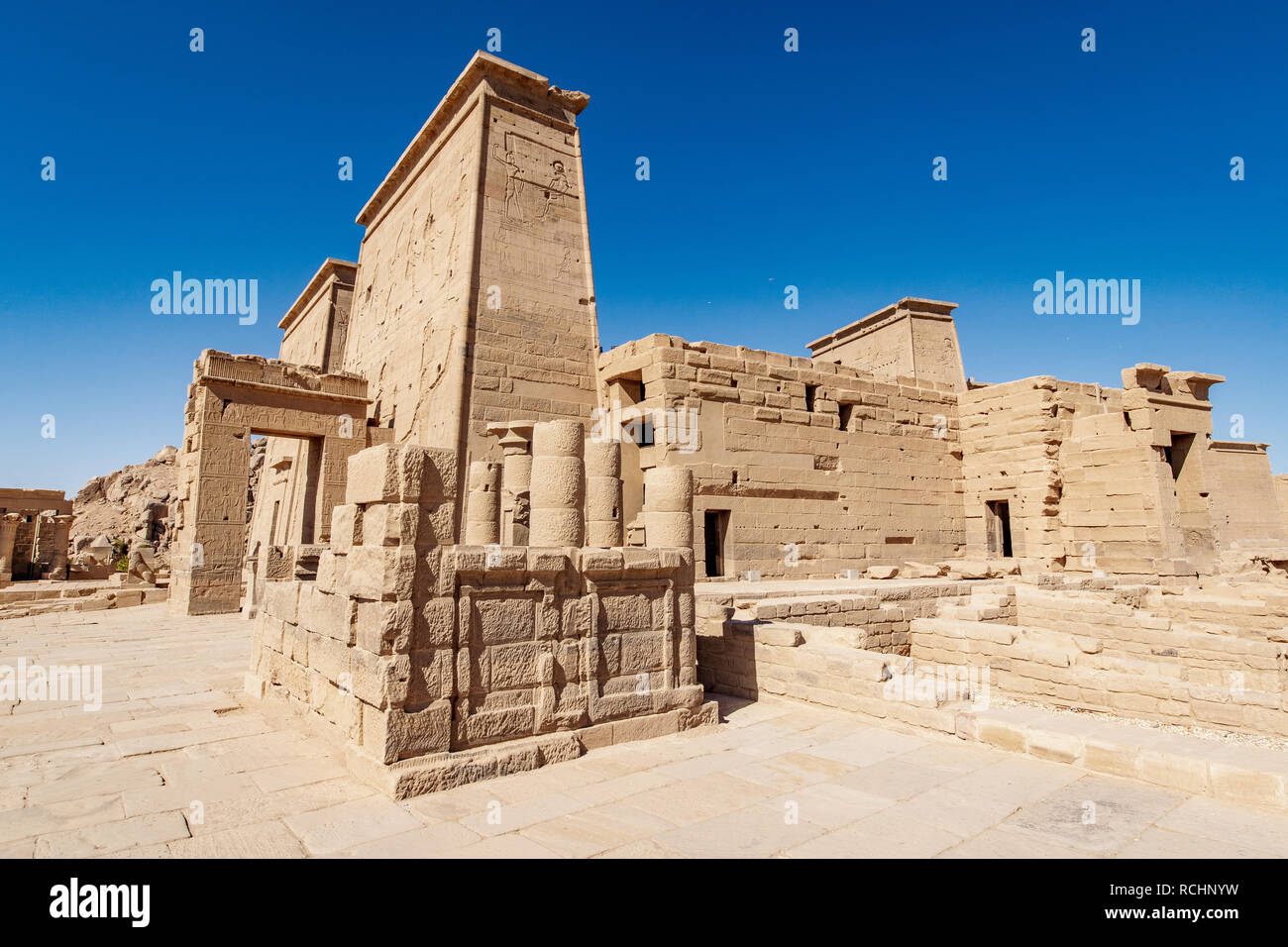 Die Philae Tempel gebaut von der alten ägyptischen Zivilisation auf dem Nil in der Nähe von Aswan Ägypten Stockfoto