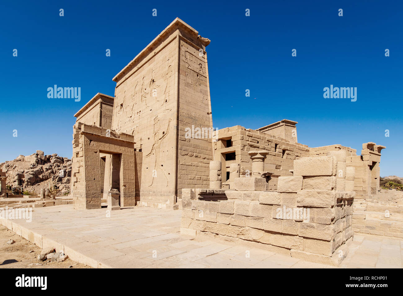 Die alten Tempel Philae Isis Göttin gewidmet Stockfoto