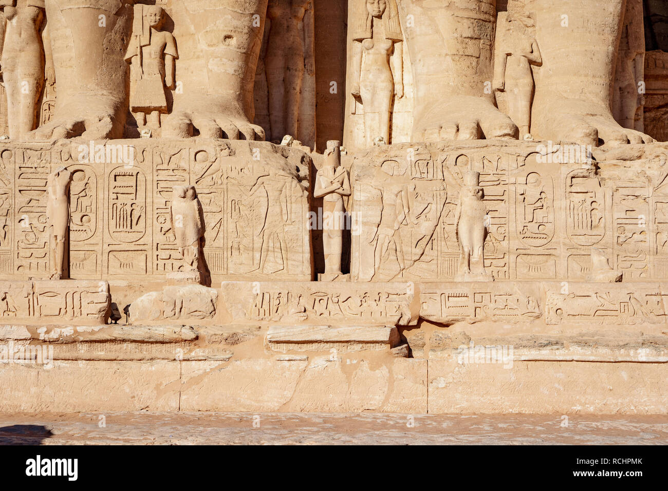 Hyeroglyphs bei Abu Simbel Tempel von Horus und König Ramses der Große bei Abu Simbel Dorf in der Nähe von Aswan, Ägypten Stockfoto