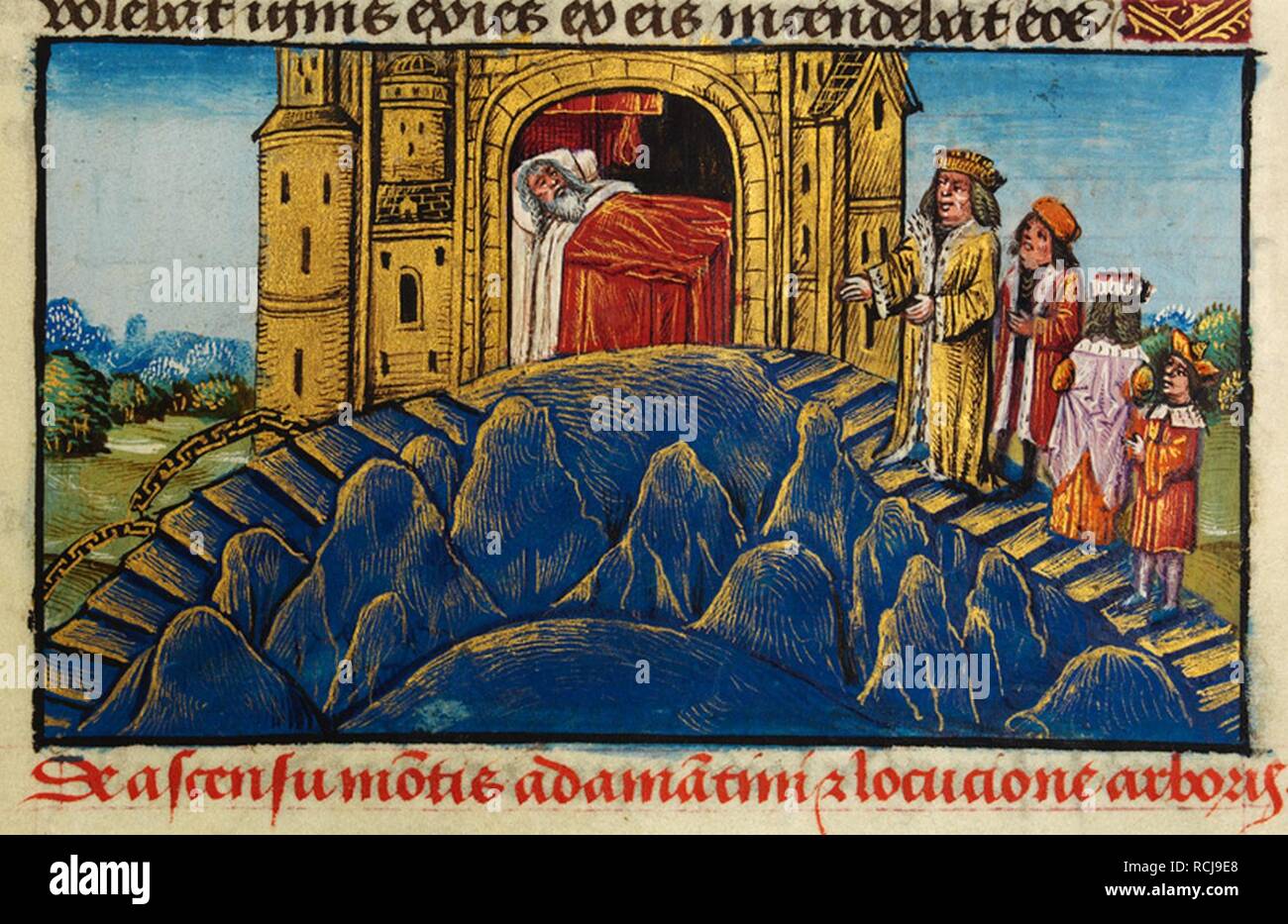 Alexander klettern bis zum Palast auf das diamantene Berg. Stockfoto
