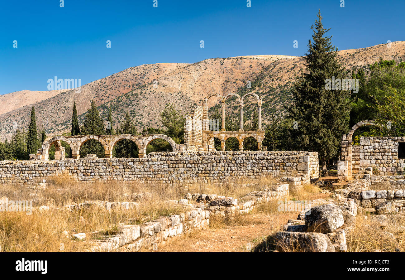 Ruinen der Zitadelle der Umayyaden in Anjar. Der Beqaa Tal, Libanon Stockfoto