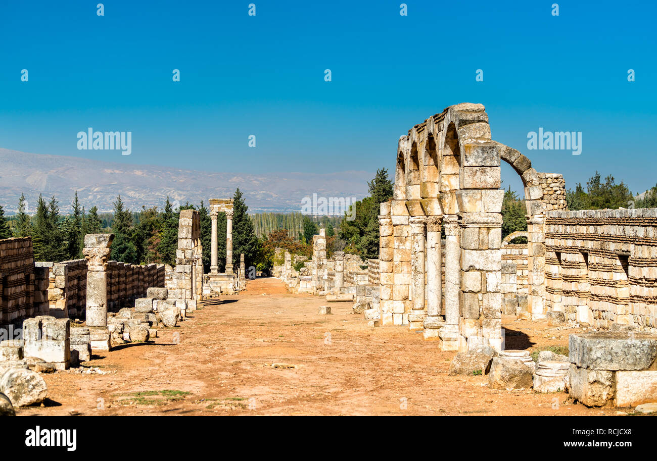 Ruinen der Zitadelle der Umayyaden in Anjar. Der Beqaa Tal, Libanon Stockfoto