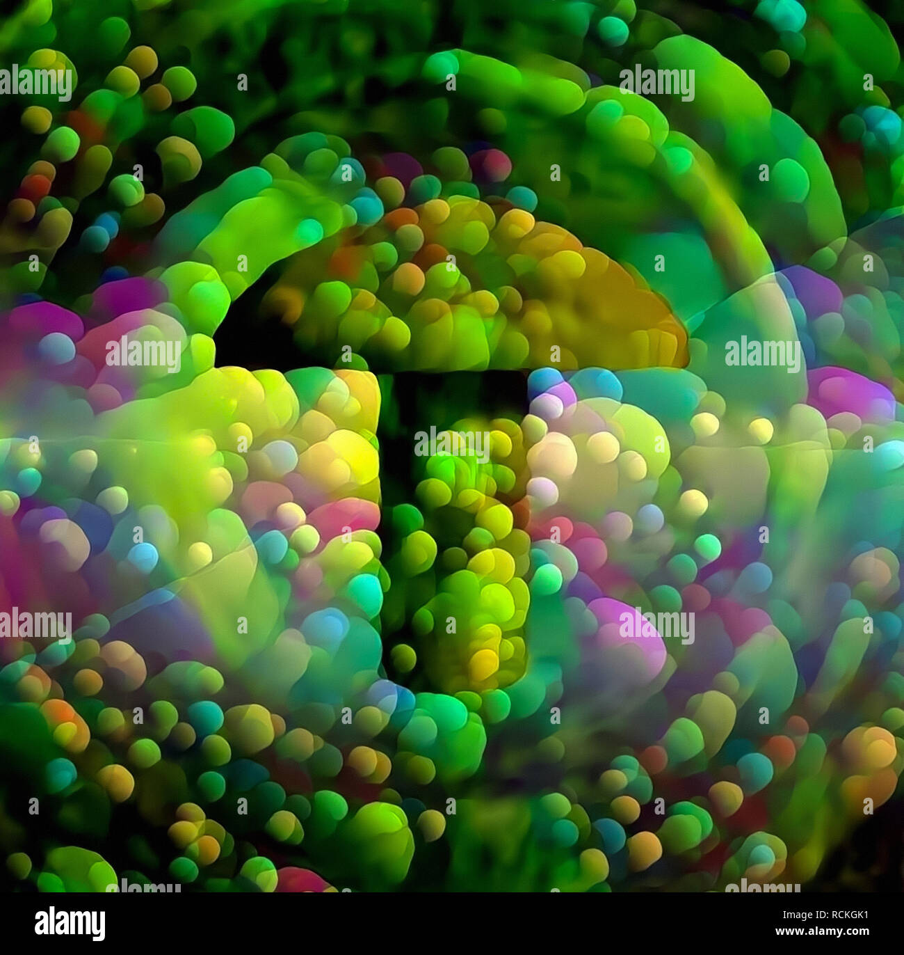 Abstrakte Komposition. Grüne halluzinogene Pilze Stockfoto