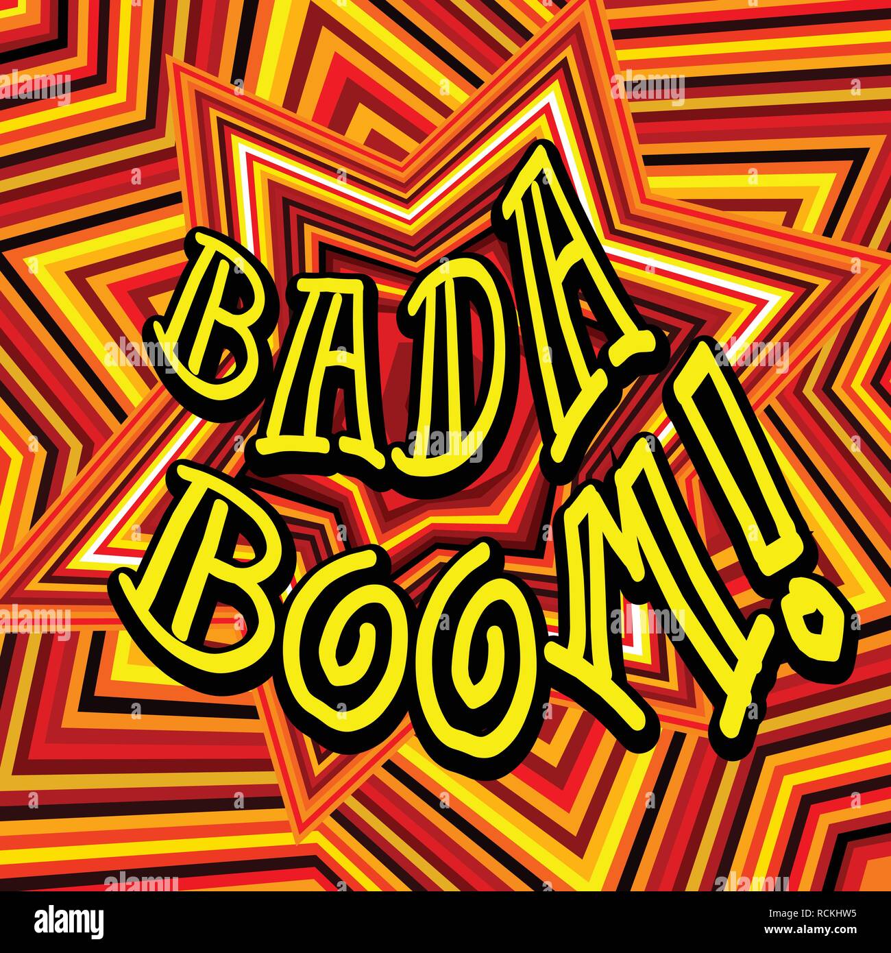 Badaboom comic Cartoon. Vector Illustration mit gelb-roten Stern. Explosion Vorlage. Stock Vektor