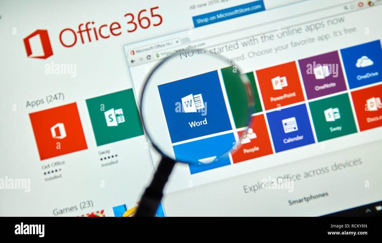 MONTREAL, KANADA - 20. MÄRZ 2016 - Microsoft Office 365 am PC-Bildschirm. Microsoft Office ist eine der beliebtesten Office Suite Software. Stockfoto
